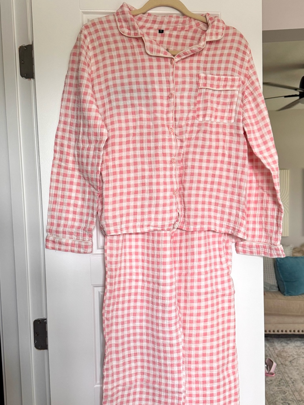 Pink and White Gingham Pajama Set